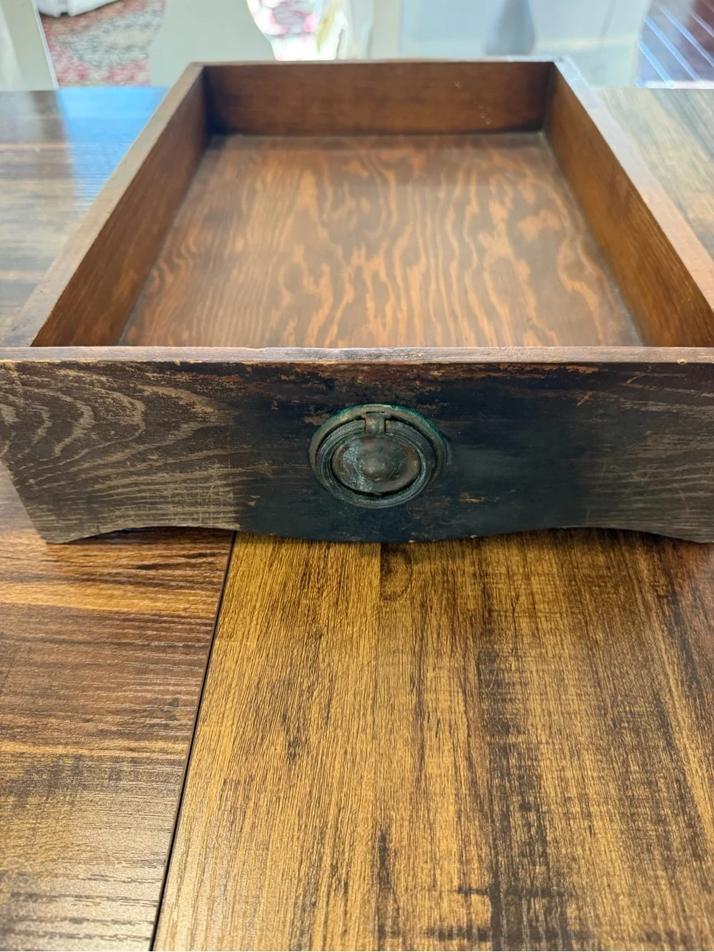 Vintage sewing machine drawer Wooden Tray with Brass Pull - Dark Brown